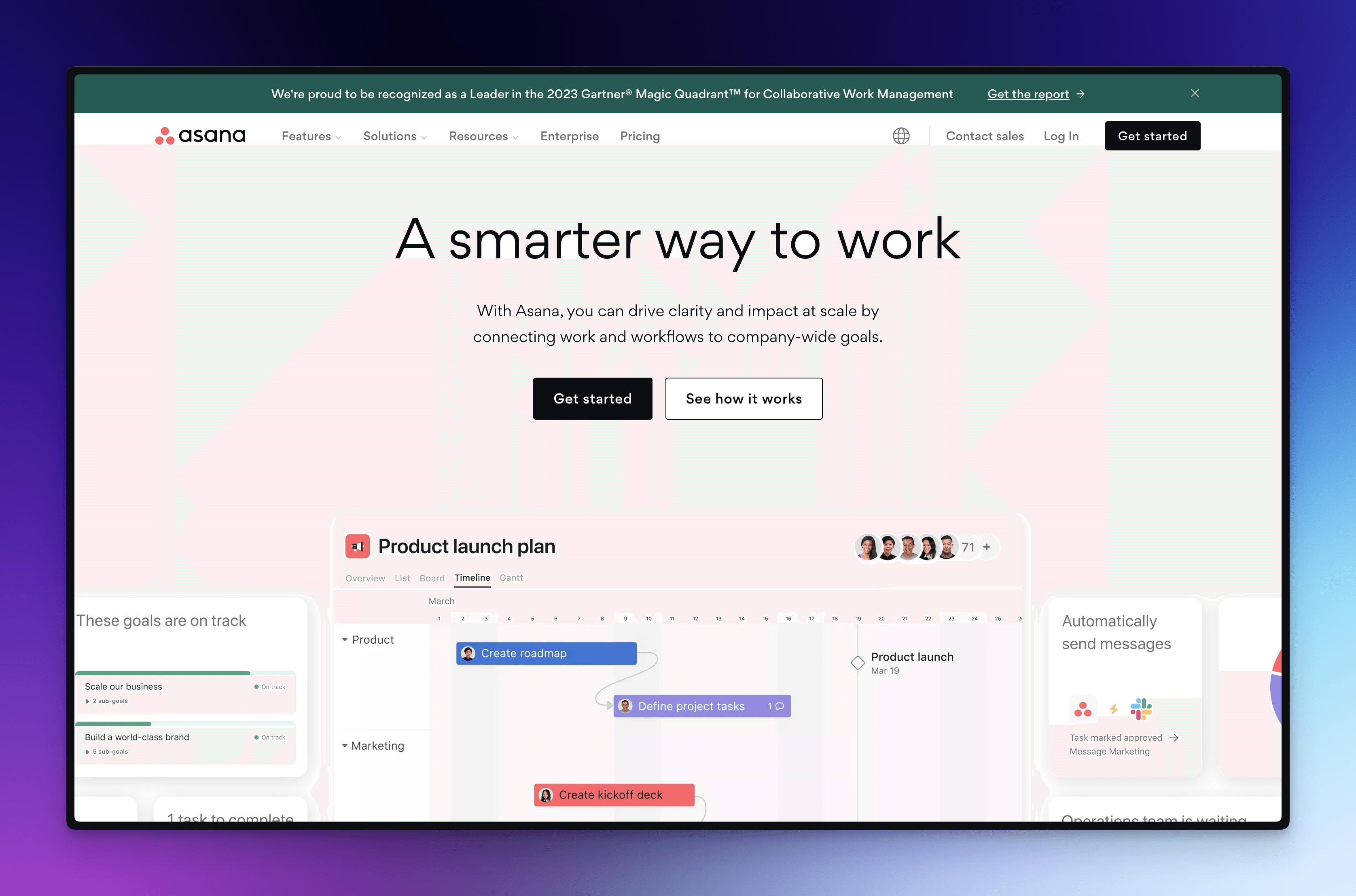A screenshot of Asana's homepage, nobody seriously uses this to ship projects, surely not